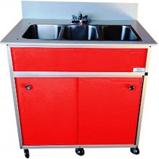 Monsam PSE-2003R Three Deep Compartment Portable Sink  Red - B00G6STEUC